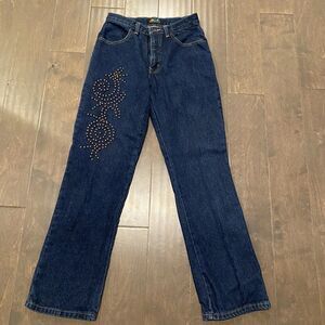 Action West Beaded Jeans‎ Women’s 26x29 Blue Embellished Studs Western Vintage